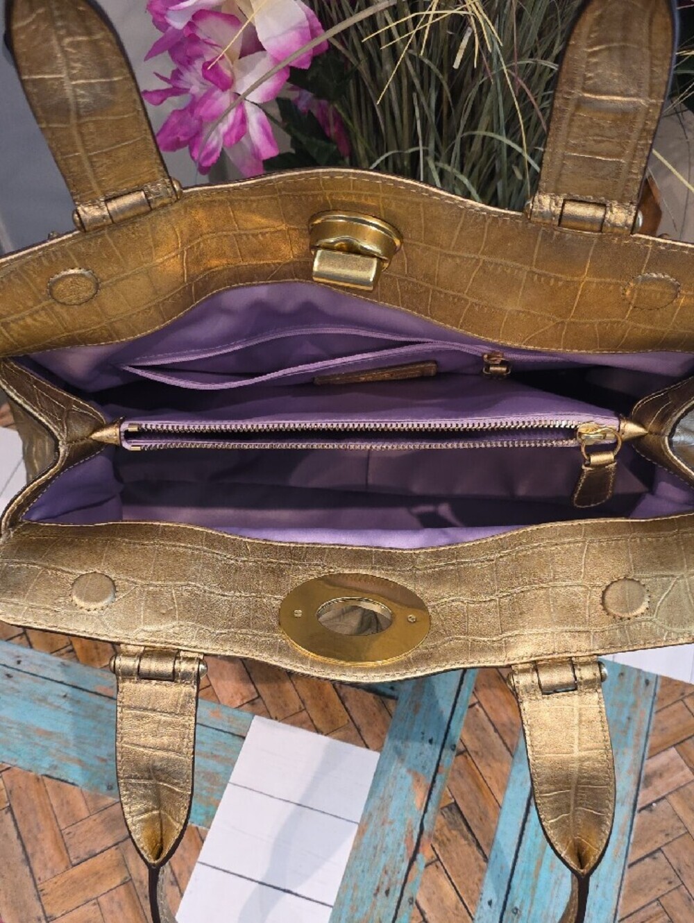 Coach Gold Metallic Garnet Satchel - Picture 9 of 11